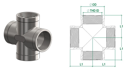 tê chữ thập ren inox